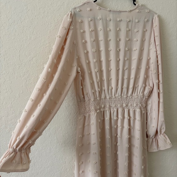 Light Khaki Swiss Dot Maxi Dress Smocked Waist - Picture 10 of 12